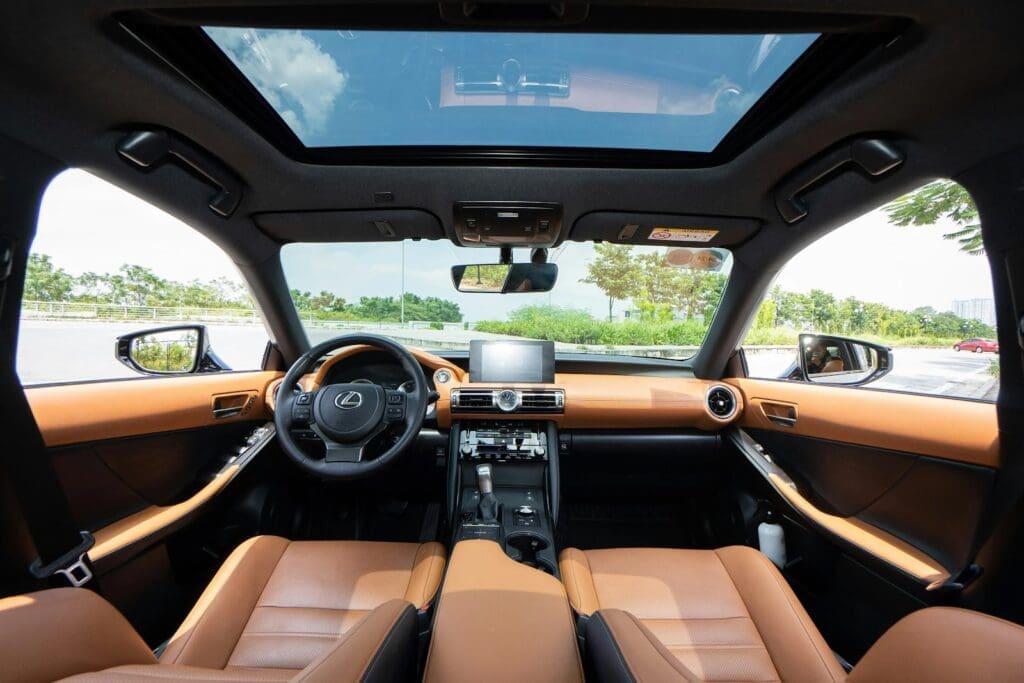 Luxurious car interior with sunroof